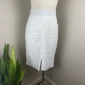 Thalia Sodi White Lace Pencil Skirt Womens M High Waist Slit Bridal Chic NWT